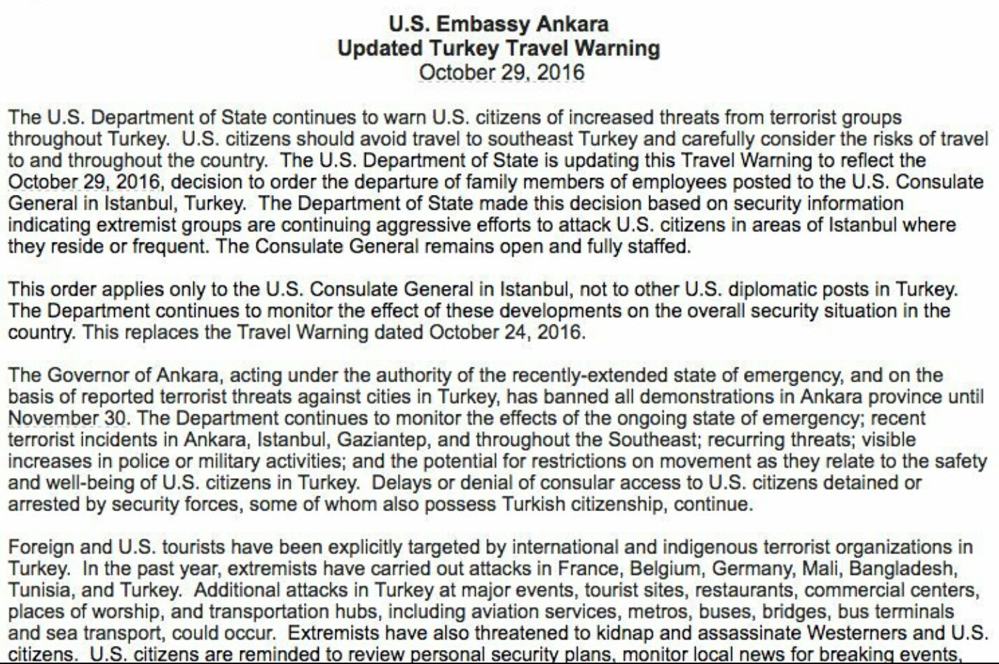 US orders family members of diplomats in İstanbul to leave