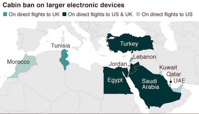 UK joins US in banning electronic devices in cabins on direct flights from Muslim-majority nations