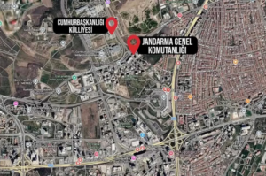 Satellite image showing the presidential complex and the gendarmerie command